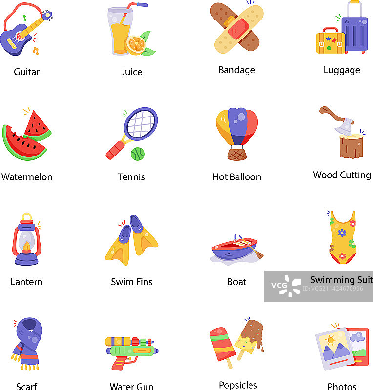 一组度假扁平风格图标图片素材