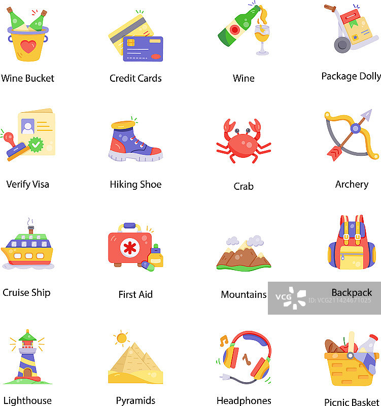 海滩旅行扁平风格图标包图片素材