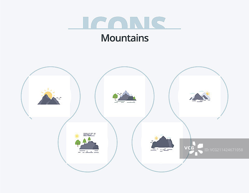 山脉扁平图标套装（5个自然主题图标）图片素材