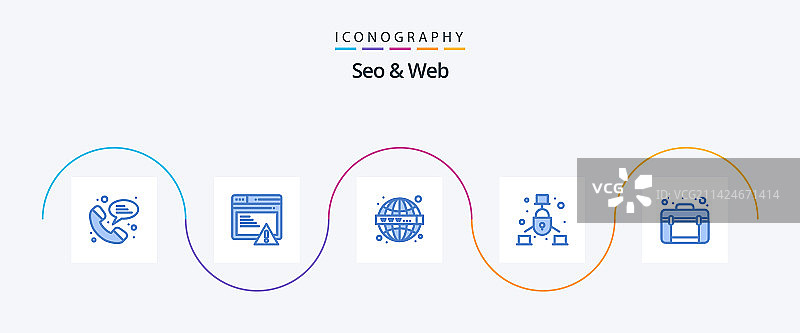 SEO和Web蓝色图标包5，包括旅行包图片素材