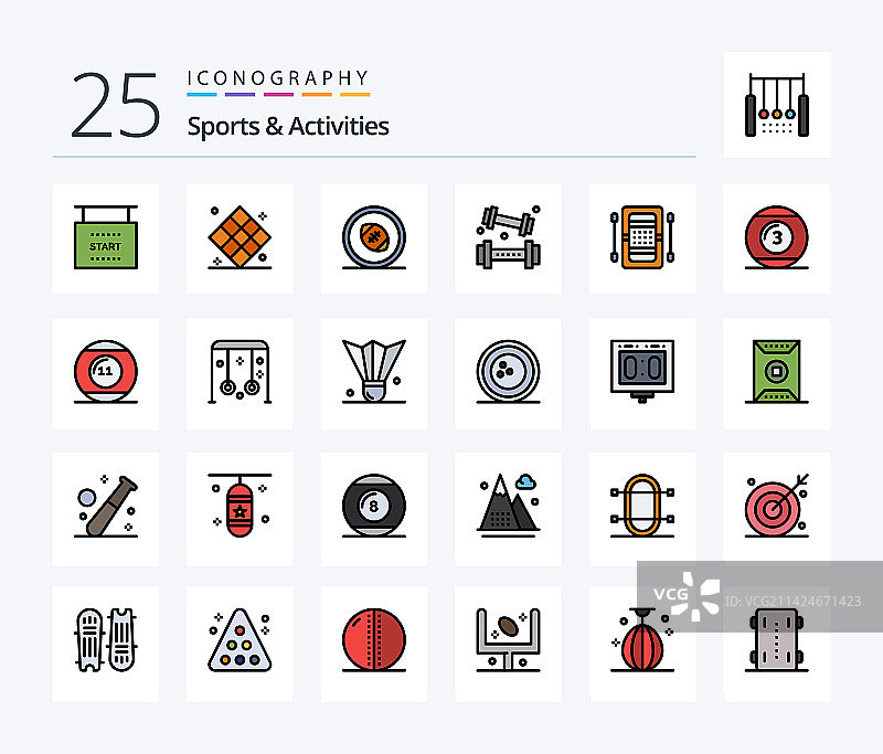 25个线条填充的体育活动图标包图片素材