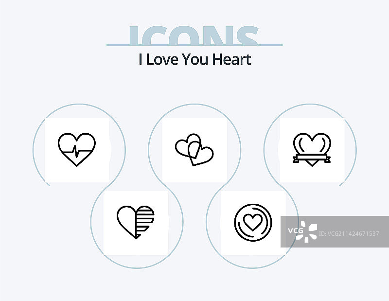 心形线条图标包，包含5个图标设计图片素材