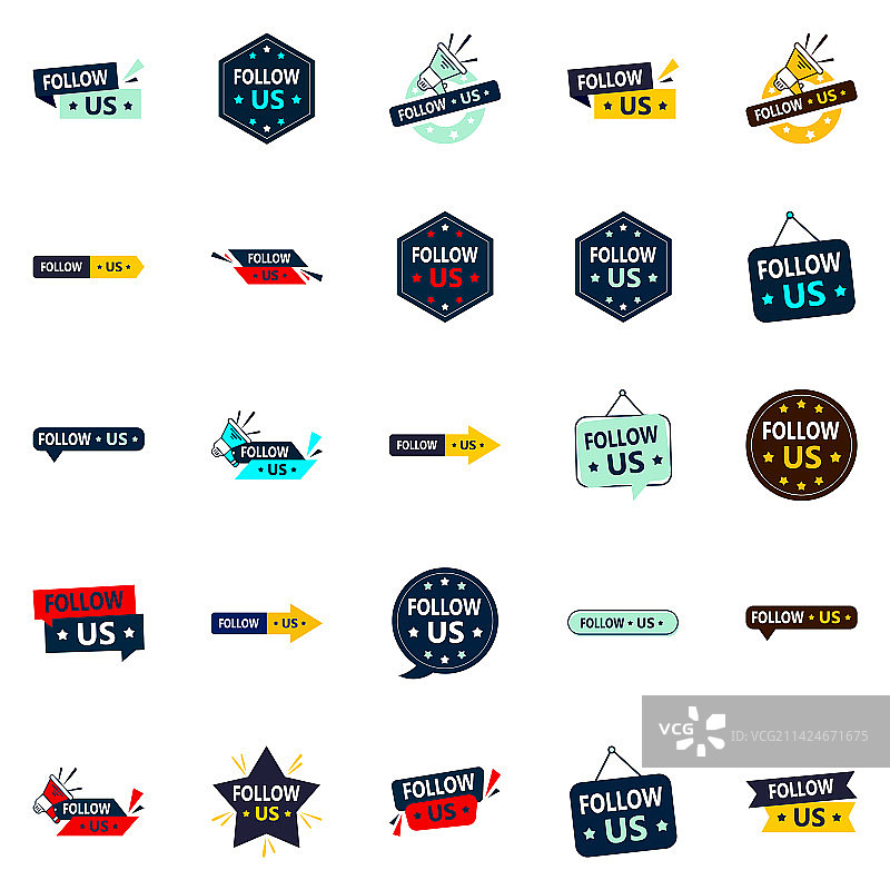 25个关注我们的图形元素，助您提升影响力图片素材