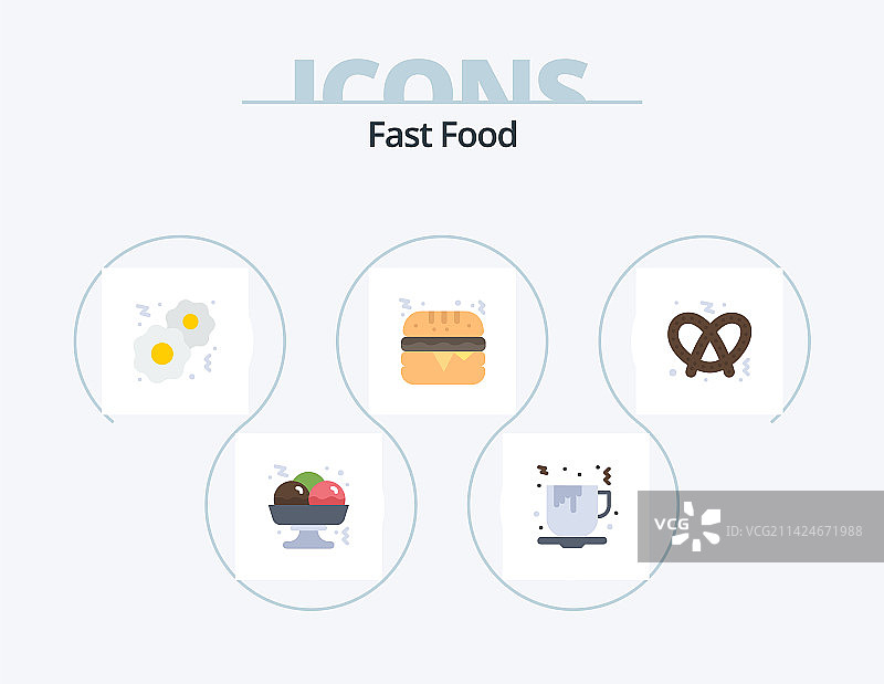 扁平风格快餐图标包5个图标设计图片素材