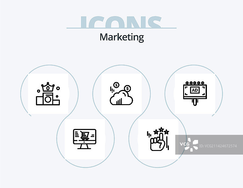 营销线条图标包5个图标设计图片素材