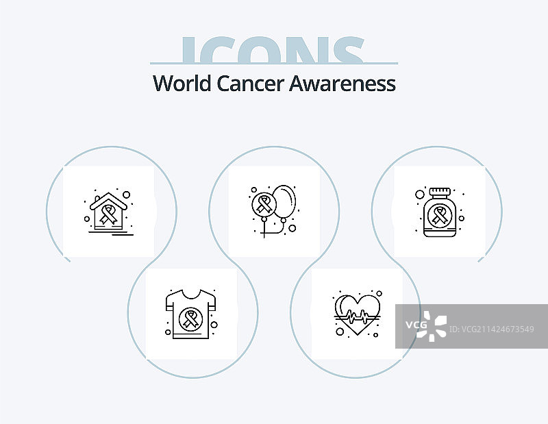 世界癌症意识线条图标包（5个图标）图片素材