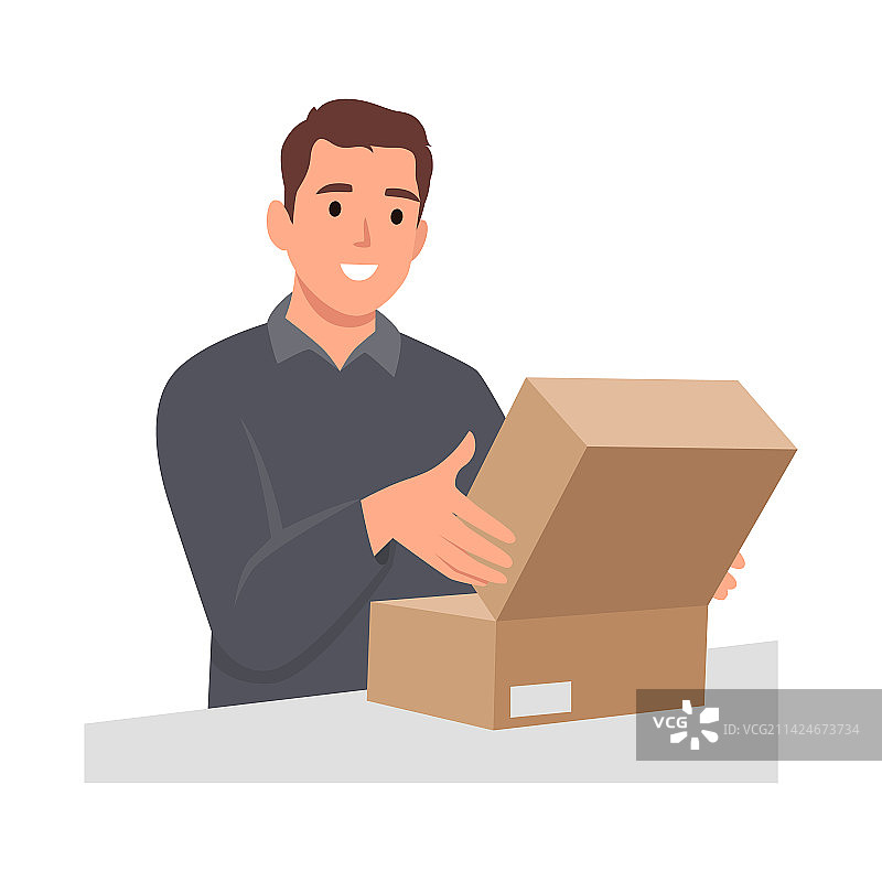 年轻男人打开纸箱图片素材