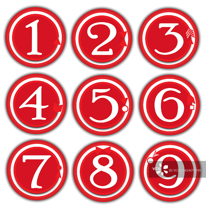 带箭头和阴影的红色圆圈数字图片素材