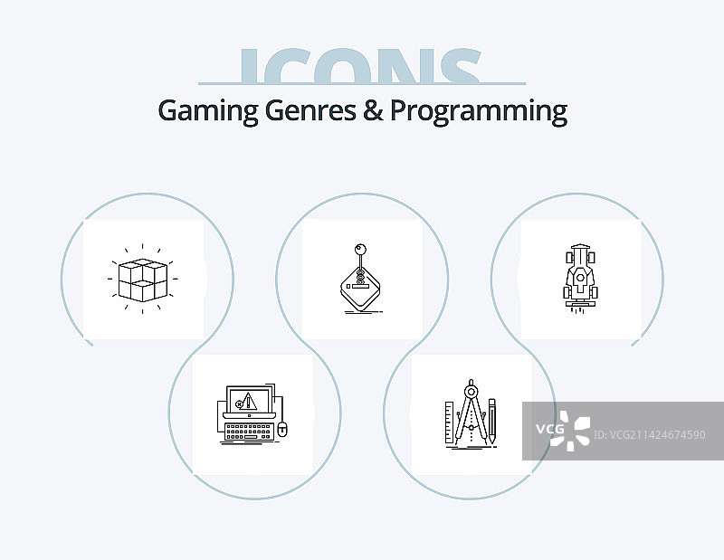 游戏类型与编程线条图标包5图片素材