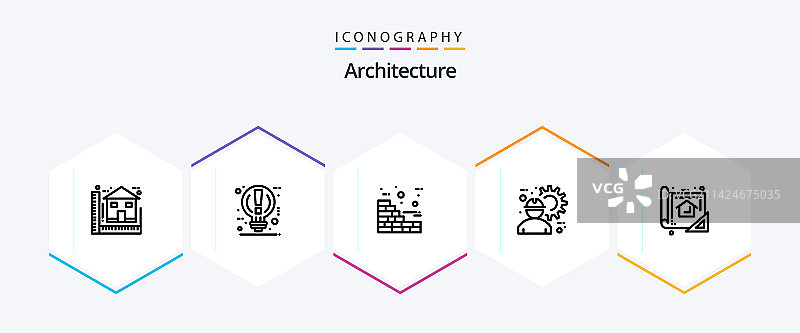 包含齿轮的25个建筑线条图标包图片素材