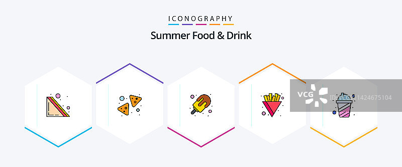 夏季食品和饮料25个填充线条图标包图片素材