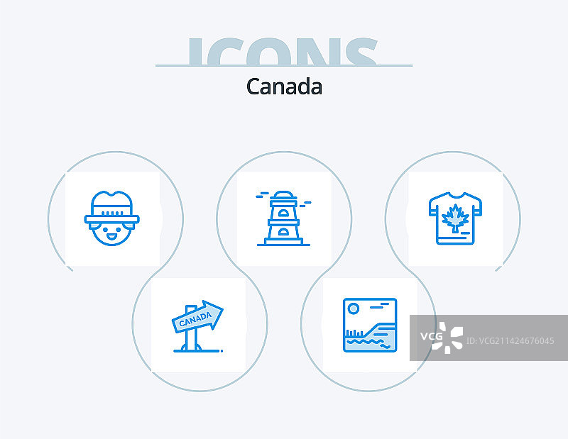 加拿大蓝色图标包（5个枫叶设计）图片素材