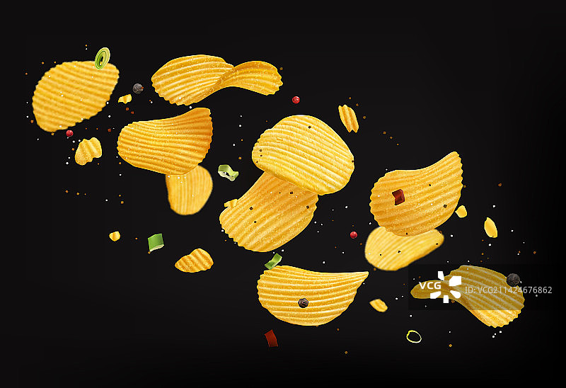 飞溅的洋葱味薯片图片素材