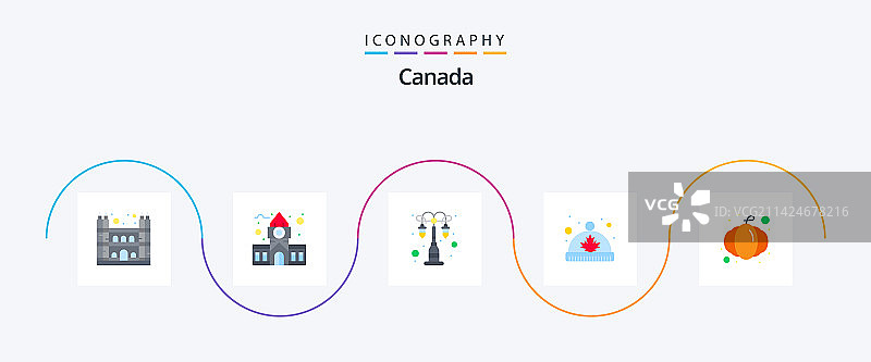 加拿大扁平风格5图标包，包括万圣节树叶图片素材