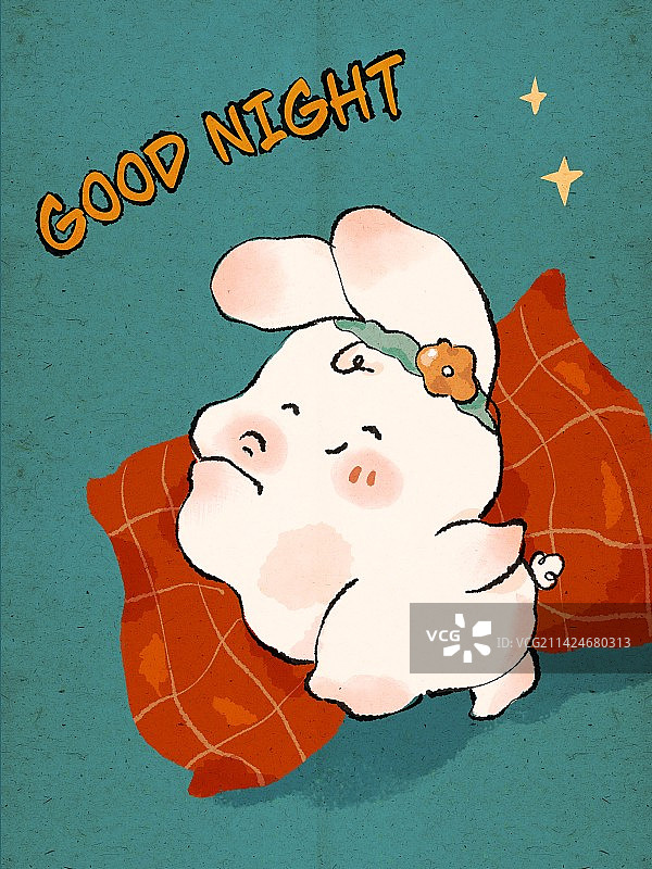 可爱兔子插画-晚安兔图片素材