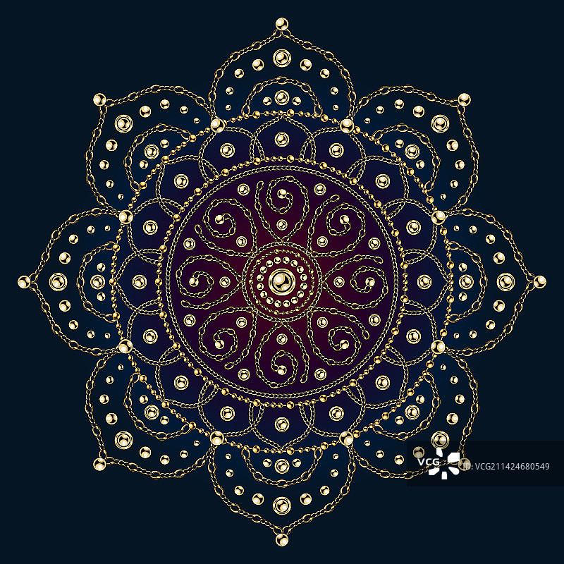 闪亮奢华曼荼罗：黄金珠宝链图片素材