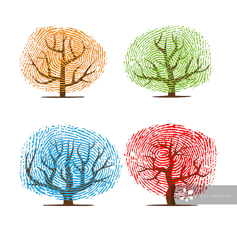 树木指纹剪影套装图片素材