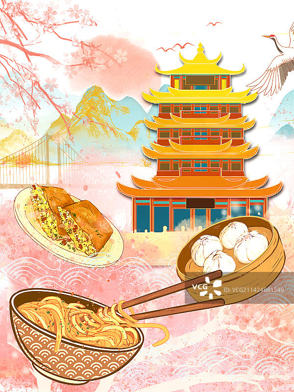 武汉的樱花和美食图片素材