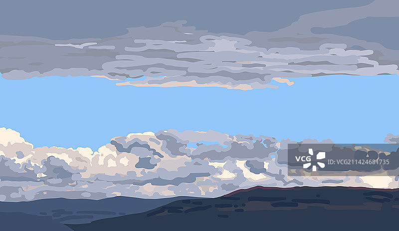 蓝色多云天空下的山景图片素材