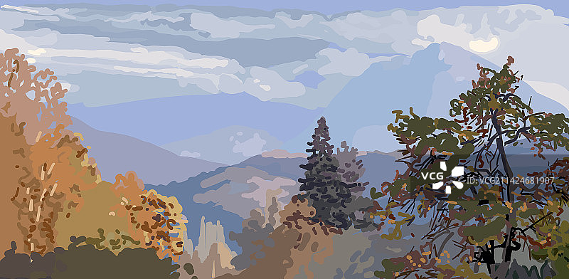 蓝天白云下的秋季山景图片素材