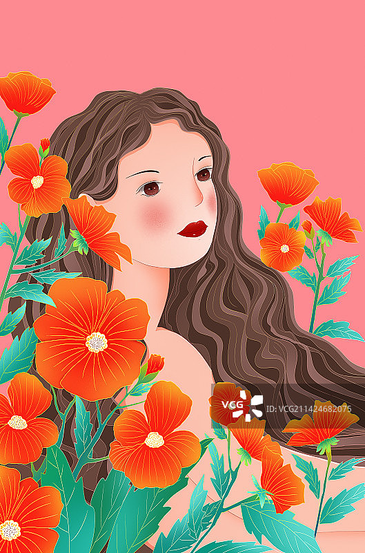 女孩与花 长发女孩与花和蝴蝶图片素材