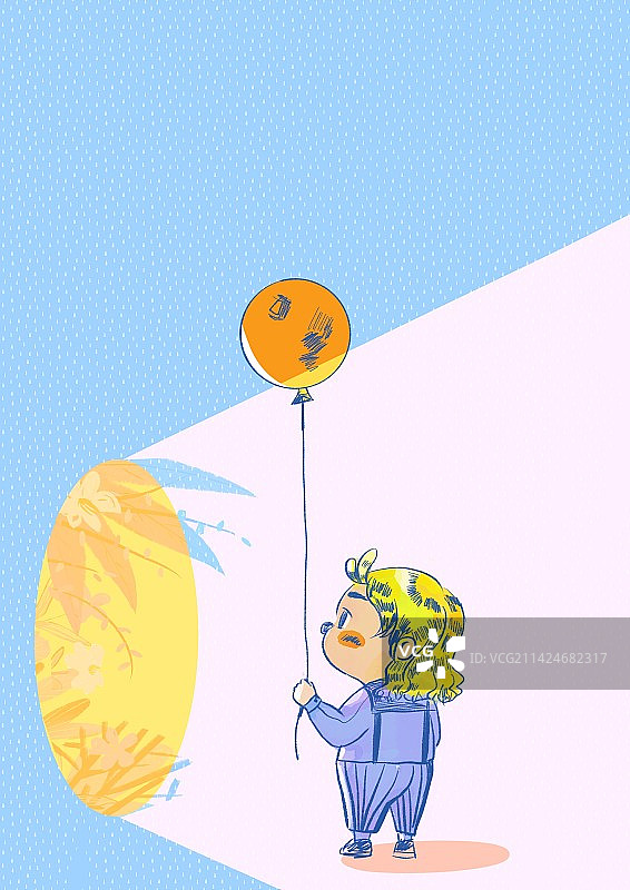 拿气球的男孩站在光的入口图片素材
