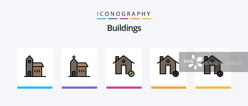 包含旗帜的建筑物线条填充5图标包图片素材