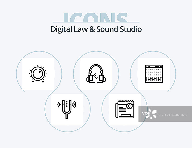 数字法律和声音工作室线性图标包5图片素材