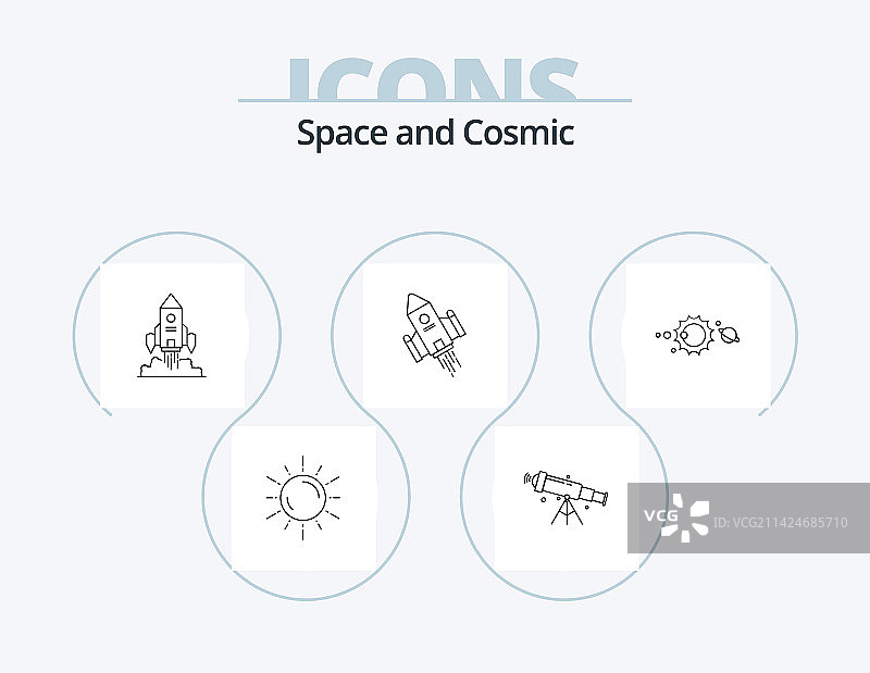 太空线性图标包：太空火箭图片素材