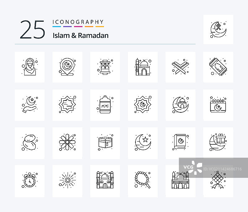 伊斯兰教和斋月25线形图标包图片素材