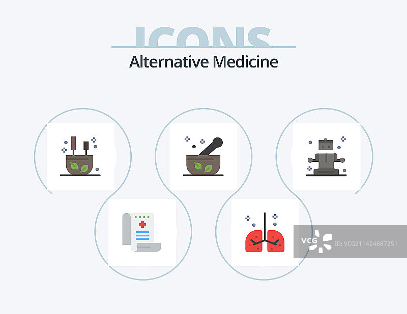 替代医学扁平图标包5个图标设计图片素材