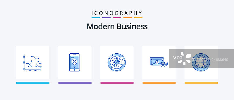 包含美元的蓝色现代商务5图标包图片素材