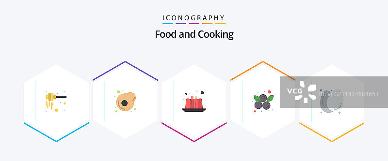 25个扁平风格的食品图标包，包含健康食品图片素材