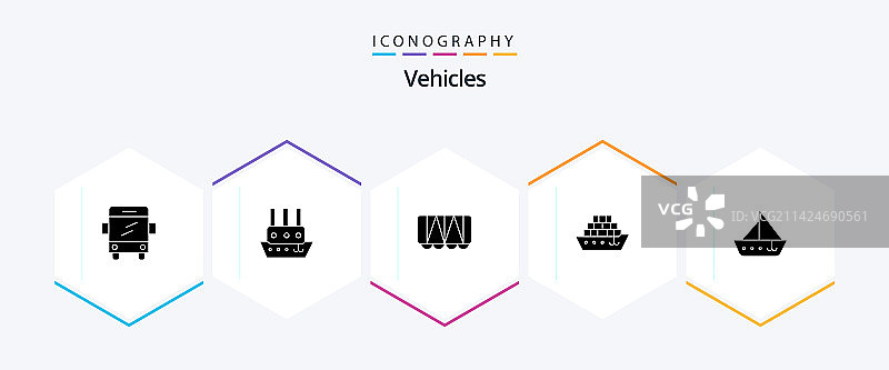 包含游艇船的25个车辆字形图标包图片素材