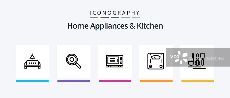 家用电器和厨房线性图标包图片素材