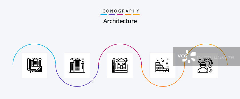 包含墙体的建筑线条图标合集图片素材