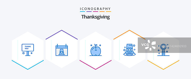 感恩节蓝色图标包，含朝圣者图片素材