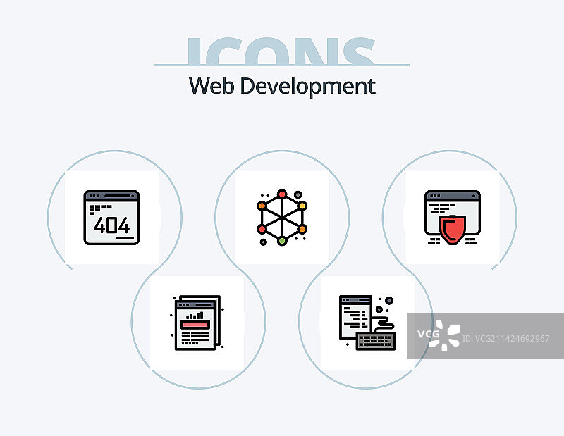 网页开发线性填充图标包5个图标图片素材