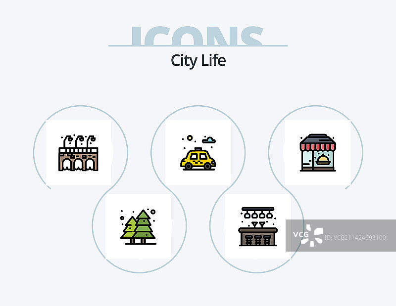 都市生活线性填充图标包（5个图标设计）图片素材