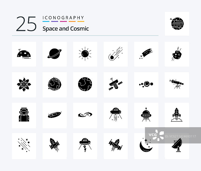 包含分子的太空25个实体字形图标包图片素材