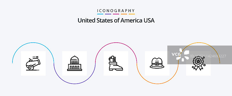 美国线条5图标包，包括奖牌独立图片素材