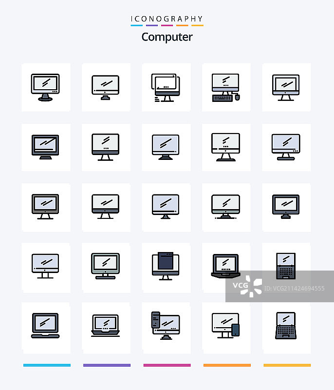 创意电脑25线条填充图标包图片素材