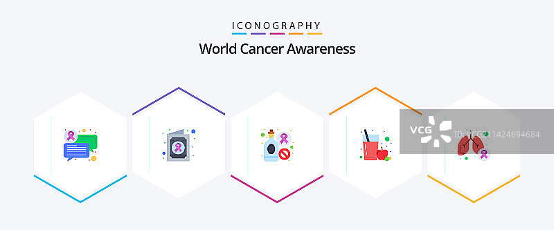 世界癌症意识25个扁平图标包图片素材