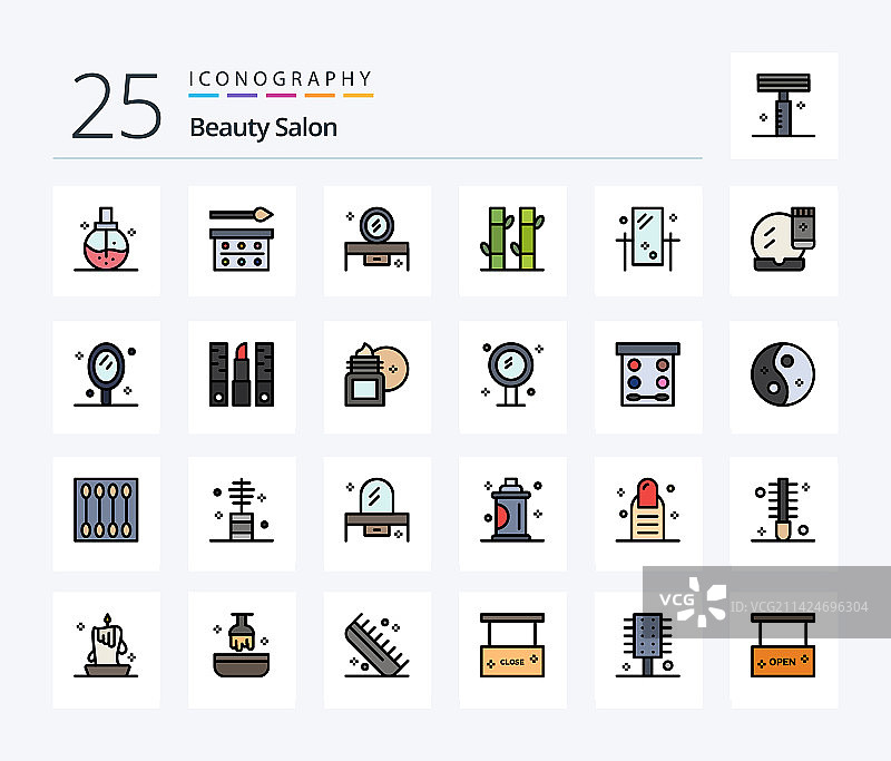 美容院25个线性填充图标包图片素材