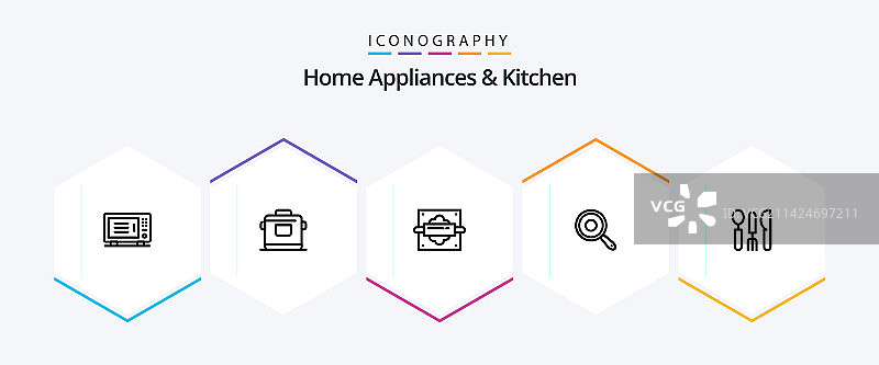 家用电器和厨房用品25个线性图标包图片素材
