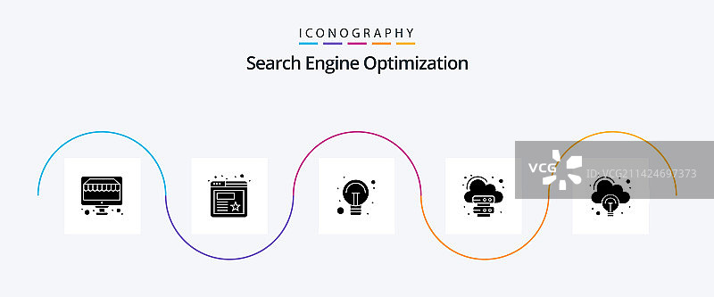 SEO字形5图标包，包括创意灯泡图片素材