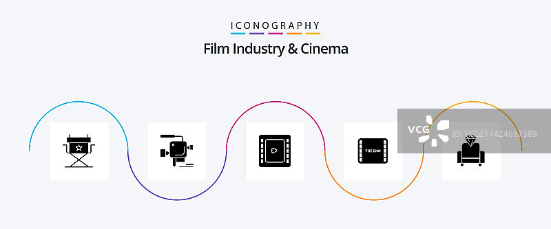 电影院胶片符号图标，5个图片素材