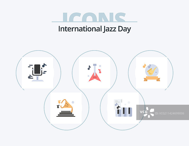 国际爵士乐日扁平图标包5个装图片素材