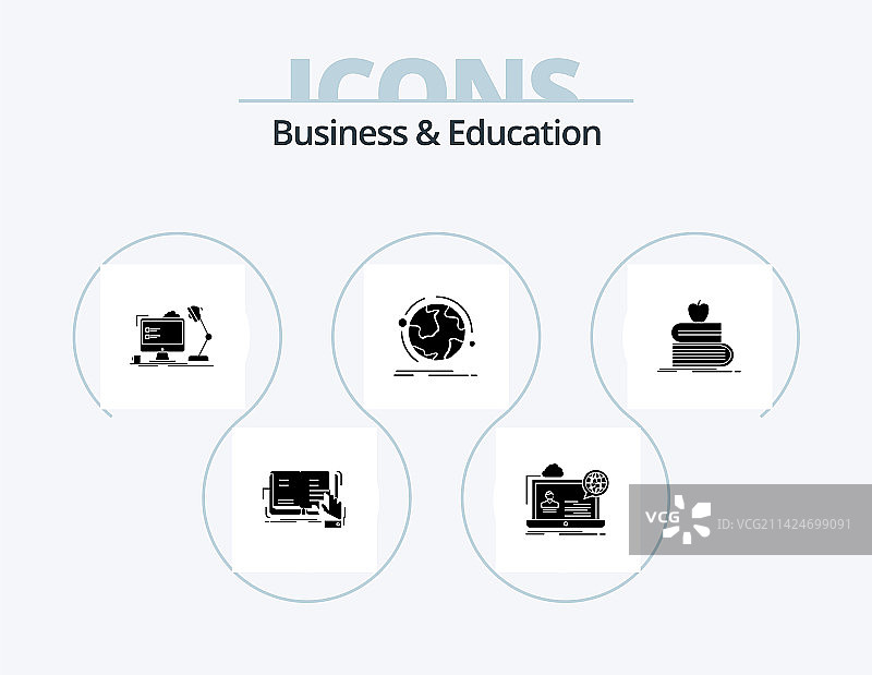商业与教育字形图标包5个图标图片素材