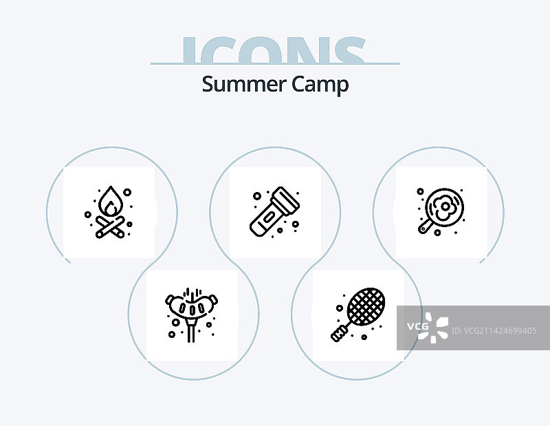 夏令营线性图标包（5个图标，含指南针）图片素材